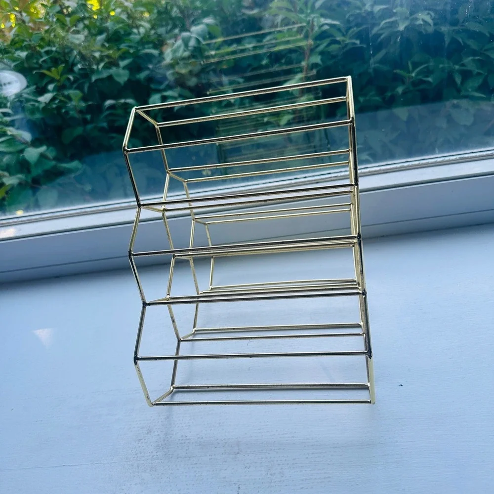 Gold Geometric Honeycomb Wine Rack 6 Bottle Metal Countertop Holder Modern Decor